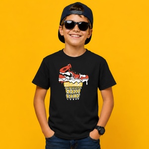 Tricou Sneaker Portocaliu Cos Baschet Numar 23, din bumbac 100%, tricou negru, Copii | Dama | Barbat