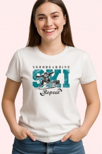 Tricou Snowboarding Ski Repeat Design Iarna V1, din bumbac 100% , tricou alb pentru Copii | Dama | Barbat