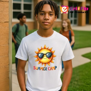 Tricou Soare vesel cu ochelari text summer camp desen de vacanta copii Copii | Dama | Barbat Barbat - Img 7