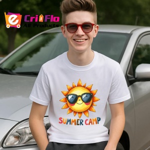 Tricou Soare vesel cu ochelari text summer camp desen de vacanta copii Copii | Dama | Barbat Barbat - Img 8