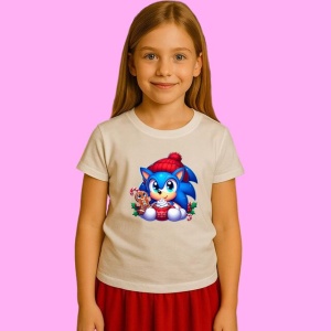 Tricou Sonic Christmas Chibi Cu Cana Mare, din bumbac 100%, tricou alb, Copii | Dama | Barbat - Img 1