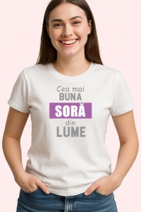 Tricou Sora V2 Dreptunghi Mov Negru, din bumbac 100% , tricou alb pentru Dama - Img 2