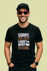 Tricou Sorry Im Late Didnt Want To Come, Copii | Dama | Barbat, culoare negru - Img 2