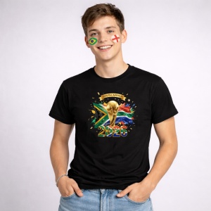 Tricou South Africa World Cup 2026 Fifa V2, din bumbac 100%, tricou negru, Copii | Dama | Barbat