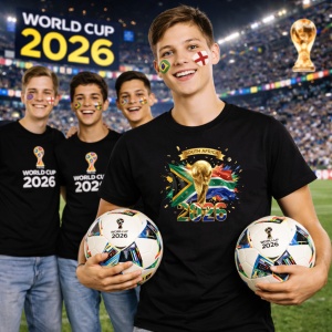 Tricou South Africa World Cup 2026 Fifa V2, din bumbac 100%, tricou negru, Copii | Dama | Barbat - Img 7