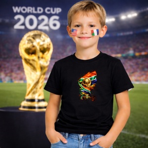 Tricou South Africa World Cup Fifa 2026, din bumbac 100%, tricou negru, Copii | Dama | Barbat - Img 5