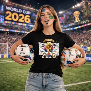 Tricou South Korea World Cup 2026 Fifa V2, din bumbac 100%, tricou negru, Copii | Dama | Barbat - Img 9