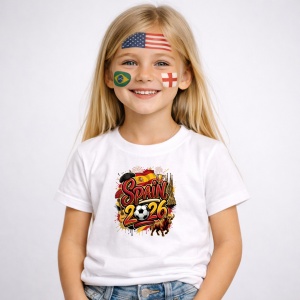 Tricou Spain World Cup 2026 Fifa, din bumbac 100%, tricou alb, Copii | Dama | Barbat