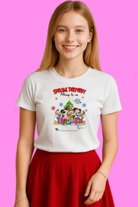 Tricou Special Delivery Mickey Prieteni Cadouri Langa Brad Craciun, din bumbac 100%, tricou alb, Copii | Dama | Barbat - Img 3