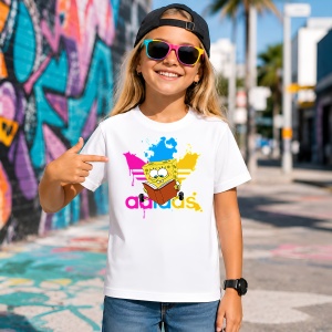 Tricou Spongebob Citind Cartea Vopsea Improscata Logo Mov Urban Design, din bumbac 100% Copii | Dama | Barbat - Img 4