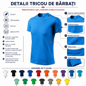 Tricou Sport Bărbați Malfini Fantasy 124, 100% Poliester – Echipament Fotbal, Activități Sportive, Extra Dry, 17 Culori, S–3XL - Img 8