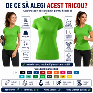 Tricou Sport Damă Malfini Fantasy, 100% Poliester Extra Dry, Croială Cambrată, Guler Rotund, 18 Culori, XS–2XL - Img 2