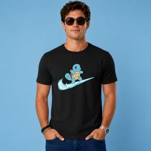 Tricou Squirtle Surfing Wave Logo Albastru Urban Street Art, din bumbac 100%, tricou negru, Copii | Dama | Barbat - Img 2