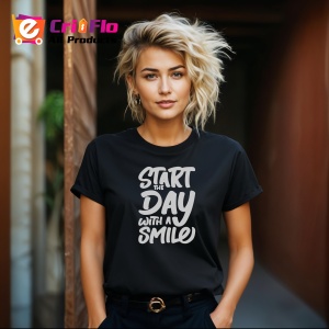 Tricou Start Day Smile, din bumbac 100%, tricou negru, Dama | Barbat - Img 6