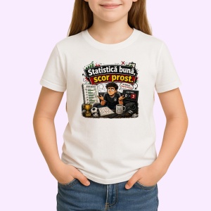 Tricou Statistica Buna Scor Prost Suporter Fotbal V1, din bumbac 100% , tricou alb pentru Copii | Dama | Barbat