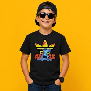 Tricou Stitch Albastru Logo Topit Galben Rosu Urban Street Design, din bumbac 100%, tricou negru, Copii | Dama | Barbat - Img 3