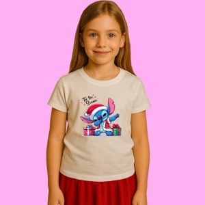 Tricou Stitch Craciun Dabbing Cu Cadouri, din bumbac 100%, tricou alb, Copii | Dama | Barbat