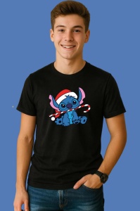 Tricou Stitch Cu Baston Dulce Craciun, din bumbac 100% Copii | Dama | Barbat - Img 2