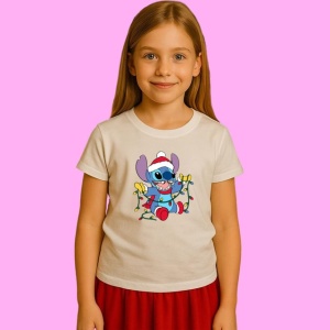Tricou Stitch Ghirlanda Lumini, din bumbac 100%, tricou alb, Copii | Dama | Barbat - Img 2