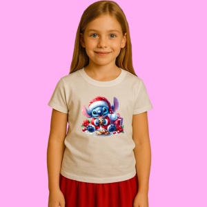 Tricou Stitch Mancand Fursecuri De Craciun, din bumbac 100%, tricou alb, Copii | Dama | Barbat - Img 2