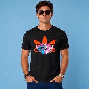 Tricou Stitch Si Angel Imbratisare Logo Portocaliu Urban Love Vibe, din bumbac 100%, tricou negru, Copii | Dama | Barbat - Img 3
