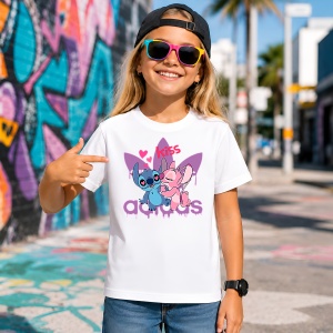 Tricou Stitch Si Angel Sarut Kiss Logo Mov Urban Aesthetic Love, din bumbac 100% Copii | Dama | Barbat - Img 4