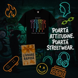 Tricou Stray true follow you dreams Negru, Copii | Dama | Barbat - Img 7