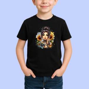 Tricou Strong woman rose explosion art, femeie puternica cu explozie de trandafiri, Copii | Dama | Barbat , tricou negru - Img 2