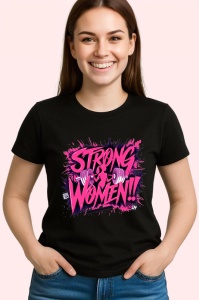 Tricou Strong Women Text Roz Motivational, Copii | Dama | Barbat, culoare negru - Img 4