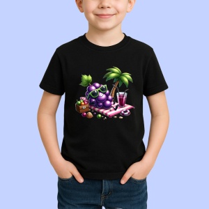 Tricou Strugure amuzant de vara la soare, Fructe, Copii | Dama, culoare negru