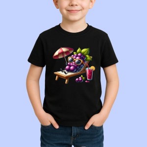 Tricou Strugure amuzant de vara pe sezlong, Fructe, Copii | Dama, culoare negru
