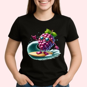 Tricou Strugure amuzant de vara surfing, Fructe, Copii | Dama, culoare negru - Img 2