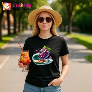 Tricou Strugure amuzant de vara surfing, Fructe, Copii | Dama, culoare negru - Img 9