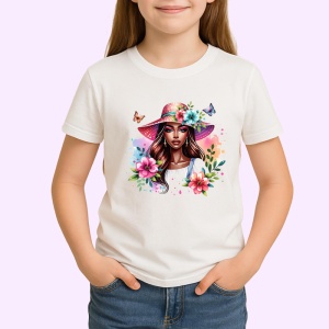 Tricou summer hat woman flowers and butterflies, femeie cu palarie de vara flori si fluturi, Copii | Dama | Barbat - Img 3