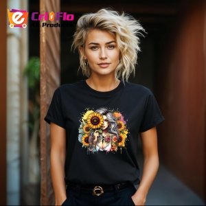 Tricou Sunflower cover girl dreamy look, fata visatoare acoperita cu floarea soarelui, Copii | Dama | Barbat , tricou negru - Img 8