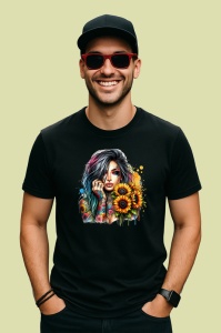 Tricou Sunflower eye rainbow girl, fata curcubeu cu floarea soarelui in ochi, Copii | Dama | Barbat , tricou negru - Img 4
