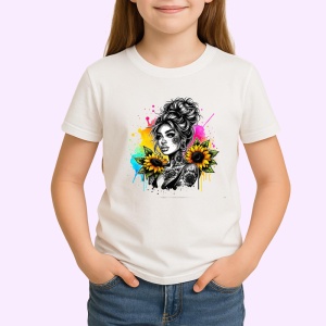 Tricou sunflower tattoo black background girl, fata tatuata cu floarea soarelui pe fundal negru, Copii | Dama | Barbat - Img 3