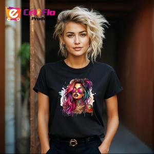 Tricou Sunglasses girl rainbow style tattooed, fata cu ochelari stil curcubeu si tatuaje, Copii | Dama | Barbat , tricou negru - Img 8