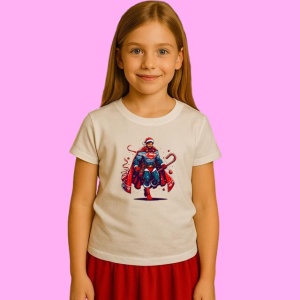 Tricou Superman Christmas In Costum Cu Pelerina Rosie, din bumbac 100%, tricou alb, Copii | Dama | Barbat - Img 2