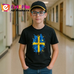 Tricou Sweden Steag Splash Art, Copii | Dama | Barbat, culoare negru - Img 10