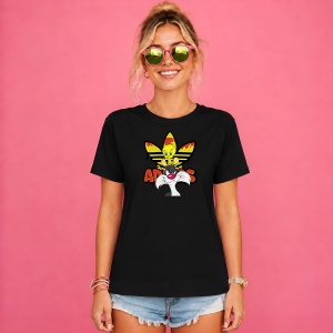 Tricou Sylvester Motanul Logo Galben Rosu Urban Cartoon Art, din bumbac 100%, tricou negru, Copii | Dama | Barbat - Img 2