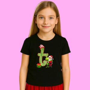 Tricou T Litere Craciun Cu Mos Si Spiridus Verde, din bumbac 100% Copii | Dama | Barbat