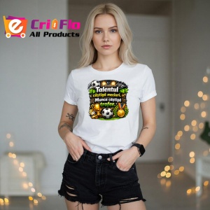Tricou Talentul Castiga Meciuri Munca Trofee Fotbal, din bumbac 100% , tricou alb pentru Copii | Dama | Barbat - Img 7