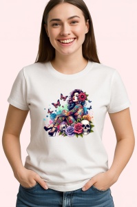 Tricou tattooed girl with skulls and flowers, fata tatuata cu cranii si flori, Copii | Dama | Barbat - Img 3