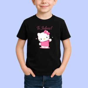 Tricou Te Iubesc Hello Kitty Personaj Desen, din bumbac 100%, tricou negru Copii | Dama | Barbat - Img 2