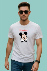 Tricou Te Iubesc Mickey Mouse Personaj Indragit, din bumbac 100% , tricou alb pentru Copii | Dama | Barbat