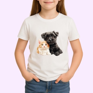 Tricou Terrier negru si pisica portocalie legatura sincera Copii | Dama | Barbat Barbat - Img 4