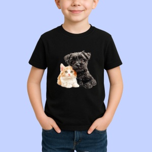 Tricou Terrier negru si pisica portocalie legatura sincera Copii | Dama | Barbat Barbat - Img 6