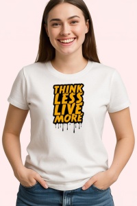 Tricou Think Less Live More Font Gri Picaturi V2, din bumbac 100% , tricou alb pentru Copii | Dama | Barbat