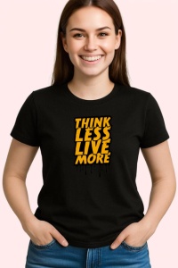 Tricou Think Less Live More Font Gri Picaturi V2, din bumbac 100%, tricou negru Copii | Dama | Barbat - Img 3